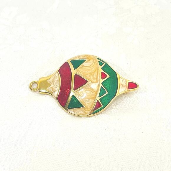 Vtg Enamel Holiday Christmas Brooch Goose Ornament Swan Bow Gold Tone - Picture 4 of 8